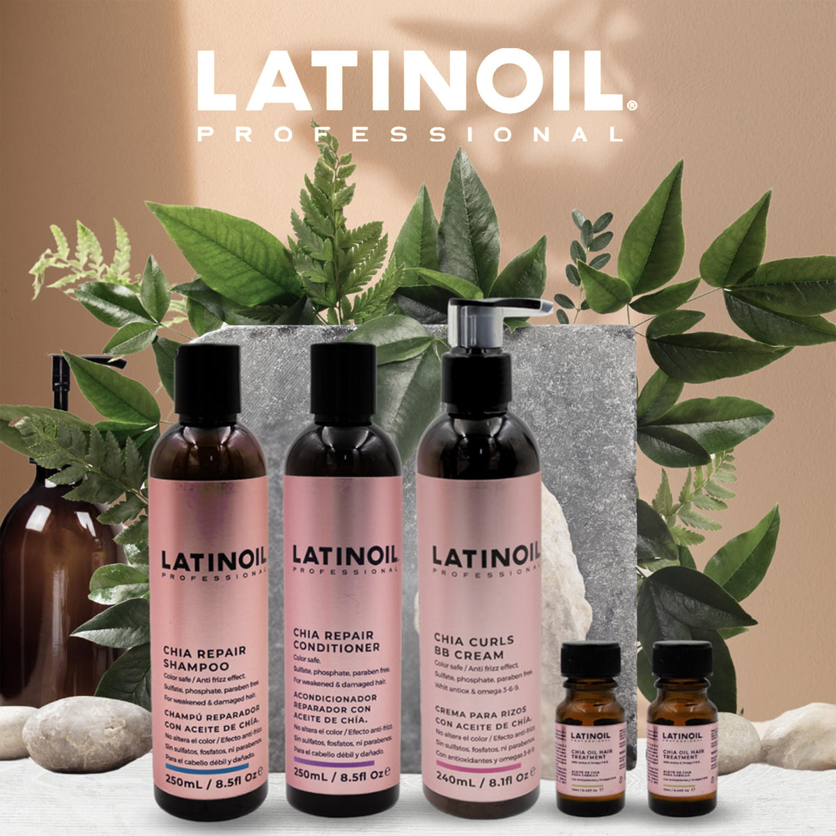LATINOIL - Chia Oil Hair Treatment, Oil for Hair Frizz and Dryness, Hair Oil Treatment with Chia Seed Oil, Amino acids, Omegas, and Hyaluronic Acid, 12 ml Hair Oil, 6-Pack