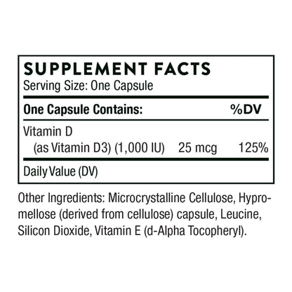 THORNE Vitamin D-1000 - Vitamin D3 Supplement - 1,000 IU - Support Healthy Bones
