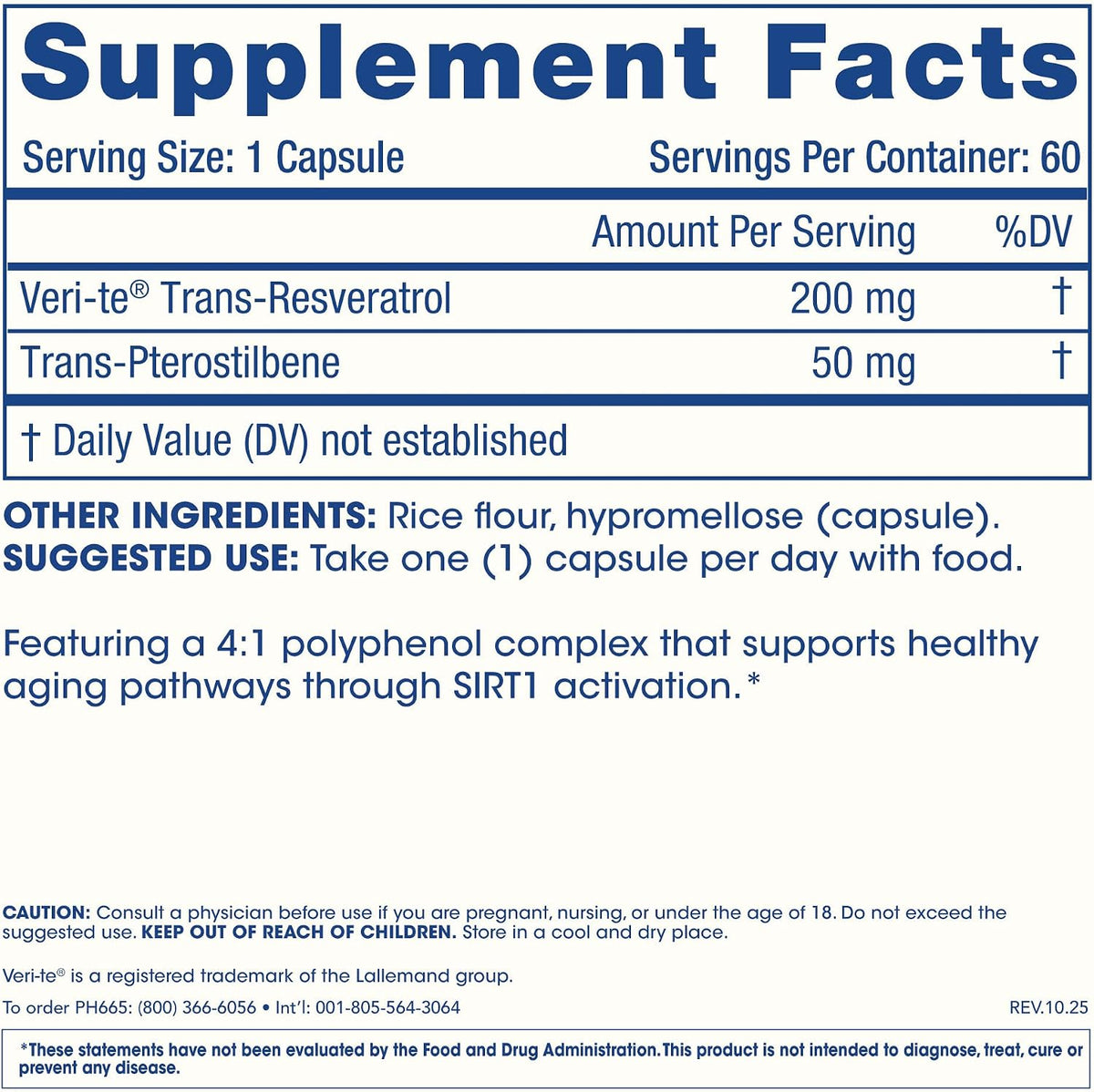ProHealth Sirtuin 1 Activator - 60 Capsules - Resveratrol Combined with Pterostilbene Activates SIRT1 for Longevity & Cellular Support - Triple Lab-Tested, GMP-Manufactured in USA