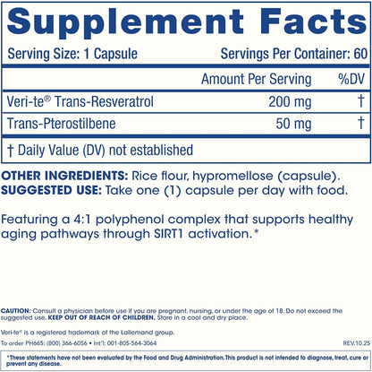 ProHealth Sirtuin 1 Activator - 60 Capsules - Resveratrol Combined with Pterostilbene Activates SIRT1 for Longevity & Cellular Support - Triple Lab-Tested, GMP-Manufactured in USA