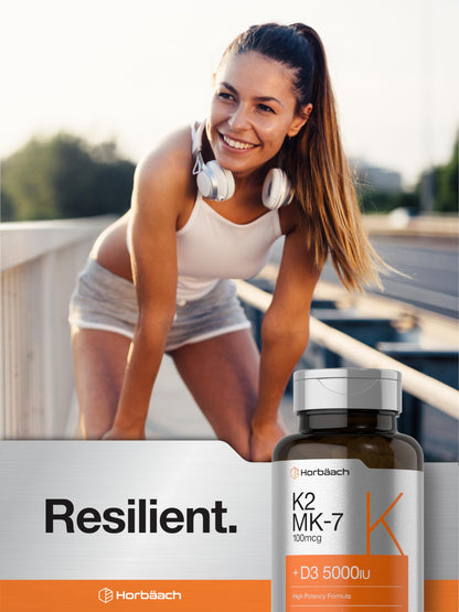 Horbäach Vitamin D3 K2 - 5000iu of Vitamin D & 100mcg MK-7 Complex - 180 Softgel Cap