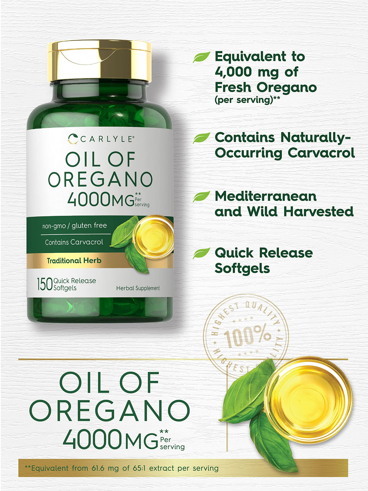 Oregano Oil Extract - Max Potency - 150 Softgel Capsules - Non-GMO and Gluten