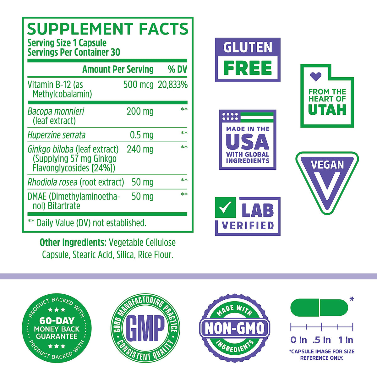 Zhou Neuro Peak Brain Support Supplement - Memory, Focus & Clarity Formula - DMAE