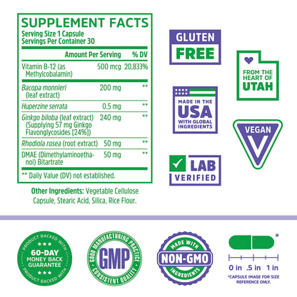 Zhou Neuro Peak Brain Support Supplement - Memory, Focus & Clarity Formula - DMAE