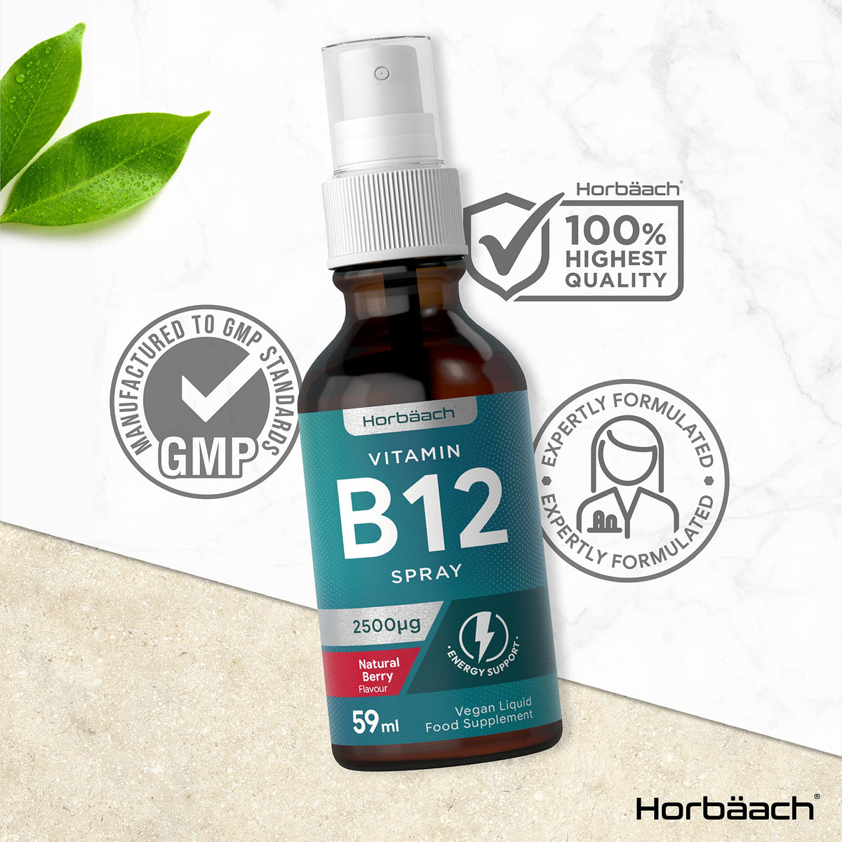 Vitamin B12 Spray 2500mcg - 59ml - High Strength Supplement - Natural Berry Flavour