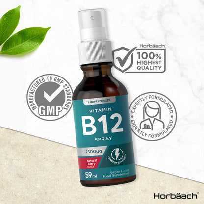 Vitamin B12 Spray 2500mcg - 59ml - High Strength Supplement - Natural Berry Flavour