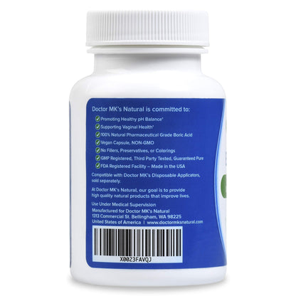 doctor MK's NATURAL Boric Acid Suppositories (600mg) for Healthy Feminine pH Support