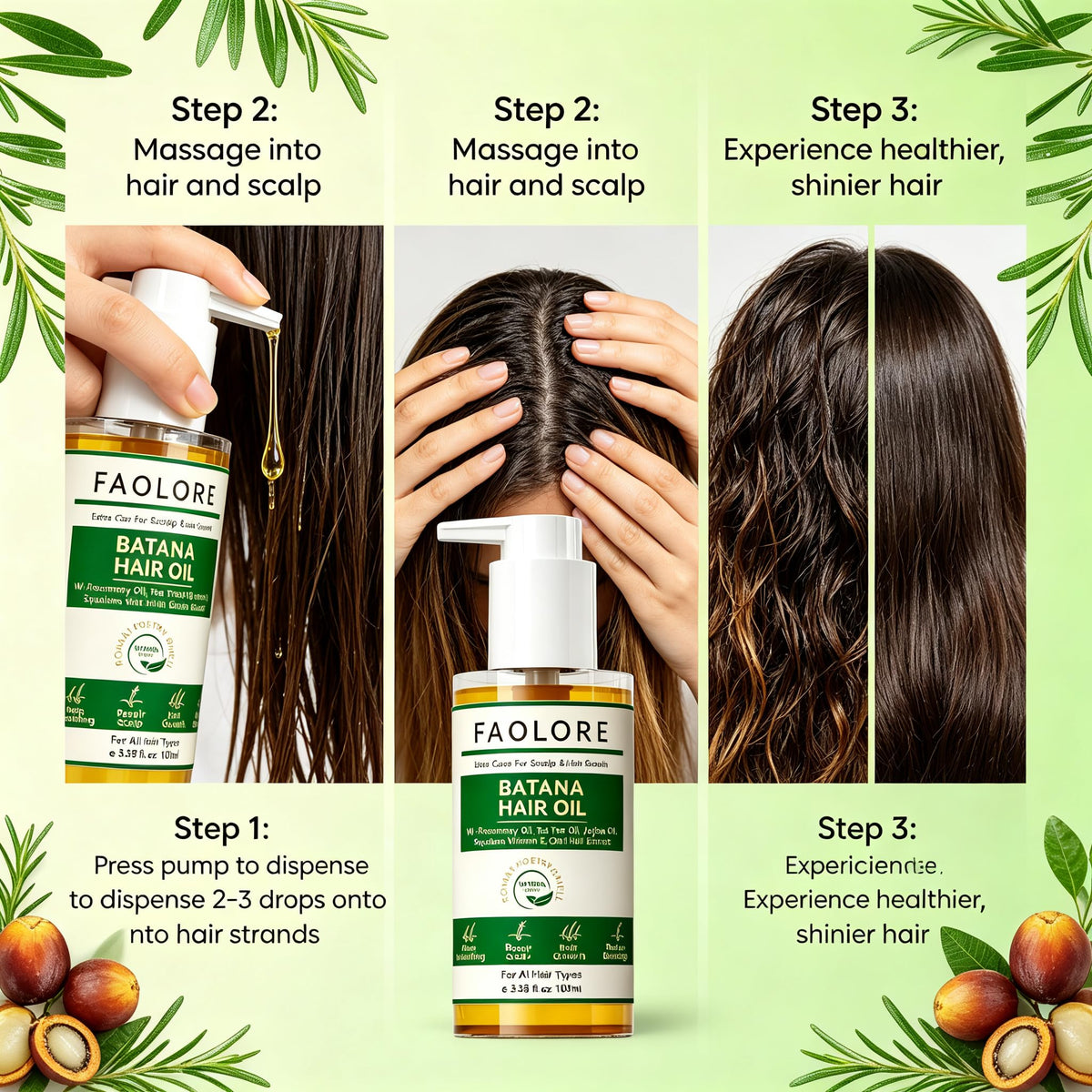 FAOLORE 100ml Batana Oil for Hair Growth-100% Raw Batana Oil With Rosemary Oil + Tea Tree Oil for Hair Growth,Wild Growth Hair Oil,Nourishes Scalp Hair