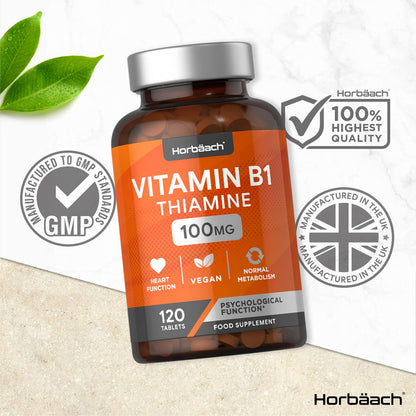 Vitamin B1 Thiamine High Strength 100mg - 120 Vegan Tablets - No Artificial