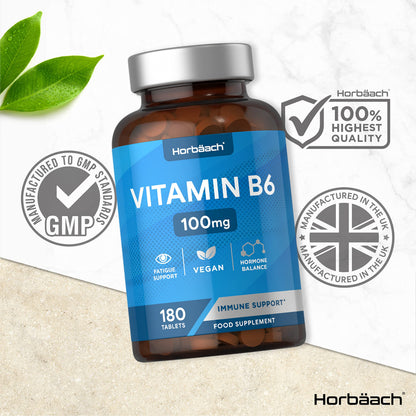 Vitamin B6 100mg - 180 High Strength Tablets - Regulation of Hormonal Activity & Fatigue