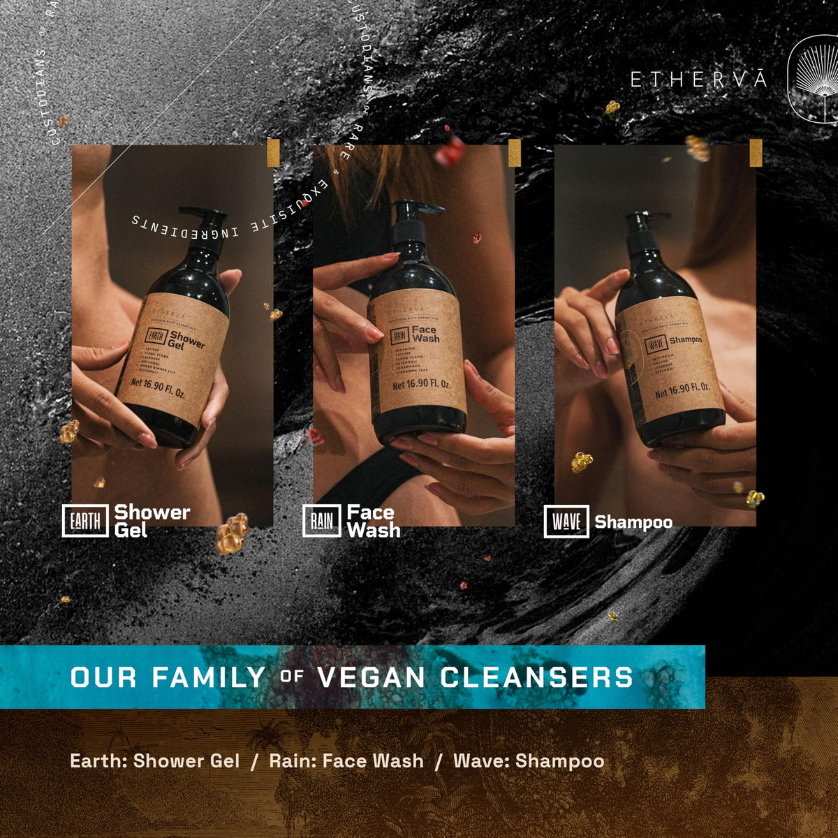 ETHERVA EARTH Body Wash for Men & Women - Patchouli, Vetiver, Incense, Virgin Coconut Oil