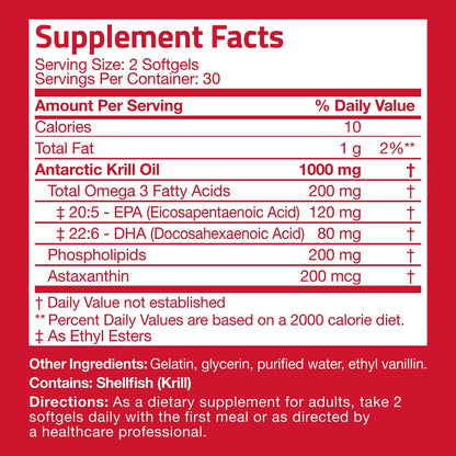 Bronson Antarctic Krill Oil 1000 mg with Omega-3s EPA, DHA, Astaxanthin