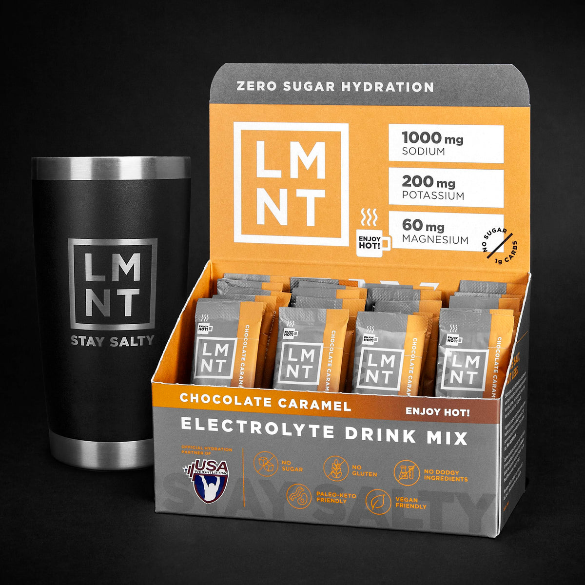 LMNT Hot Chocolate and Coffee Mixer - Chocolate Caramel Salt Electrolytes - No Sugar