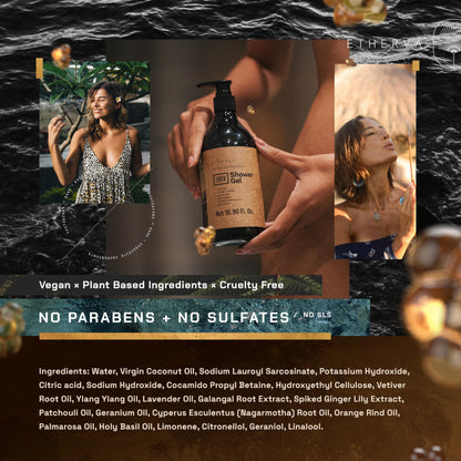 ETHERVA EARTH Body Wash for Men & Women - Patchouli, Vetiver, Incense, Virgin Coconut Oil