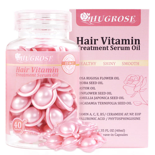 Hair Treatment Serum 40 Capsules, Hair Vitamins A C E Pro B5 - Hair Serum for Frizzy and Damaged Hair, Hair Oil with Rosa Rugosa Flower, Jojoba & Macadamia Seed - Leave in Conditioner for Women & Men