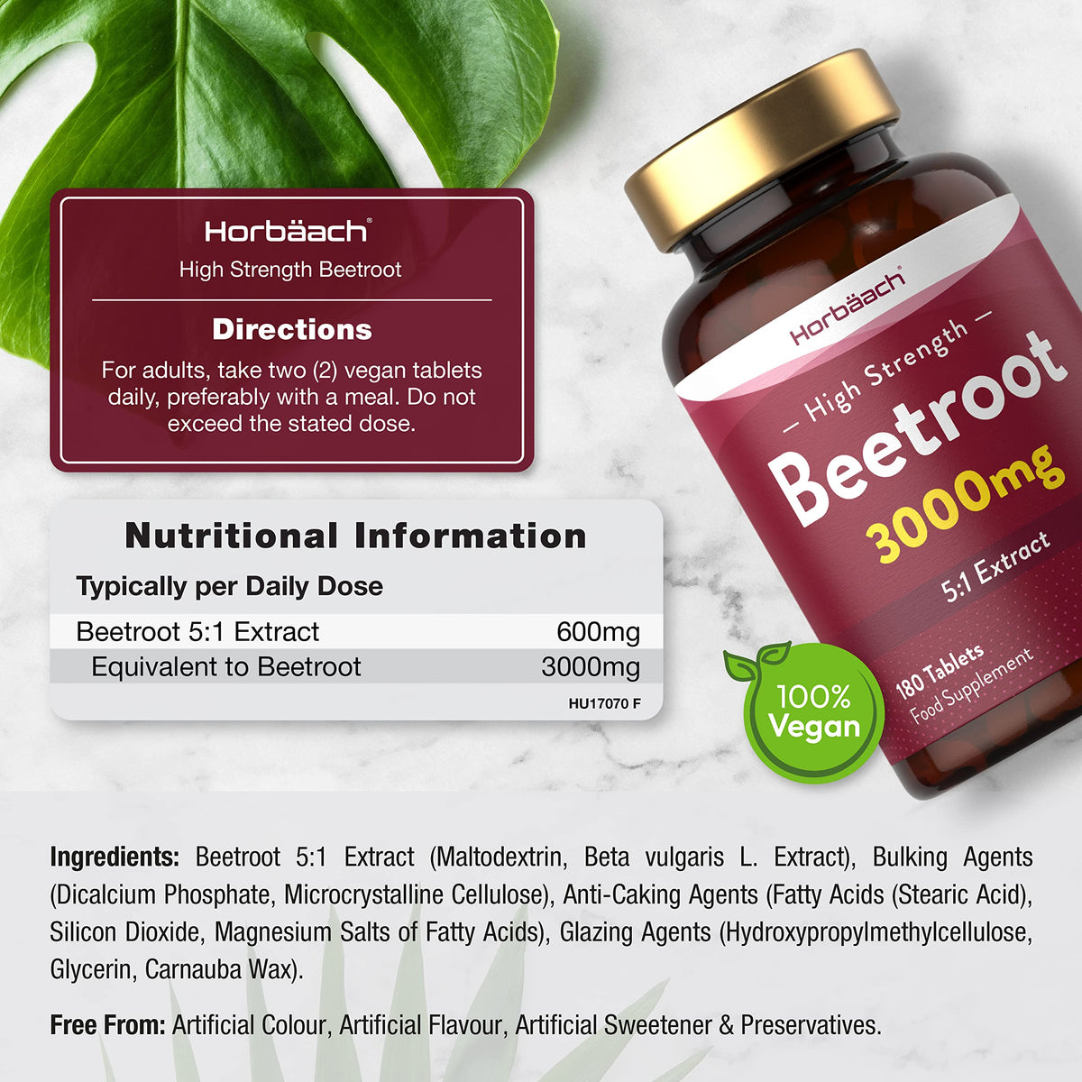 Beetroot Tablets 3000mg - 180 Count - High Strength 5:1 Extract Supplement - Nitric Oxide