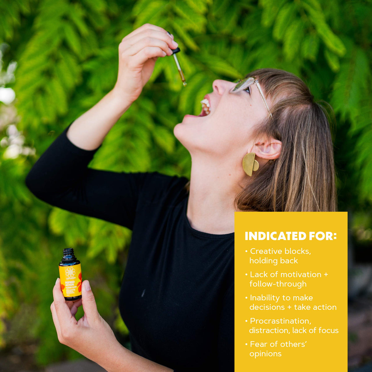 LOTUSWEI Inspired Action Flower Essence Elixir - Enhance Focus, Concentration, Mental Clarity & Creativity - Flower Remedy Supplement