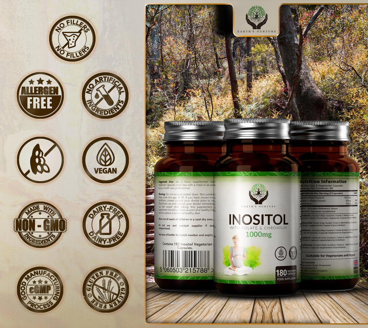 EN Myo-Inositol Chromium & Folate Blend - 1000mg Myo Inositol Per Serving - 180 Vegan