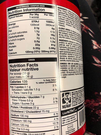 Mutant Whey - 100% Whey Protein Powder, Gourmet Taste, 22g of Protein, 10.4 g EAAs, 5 g BCAAs