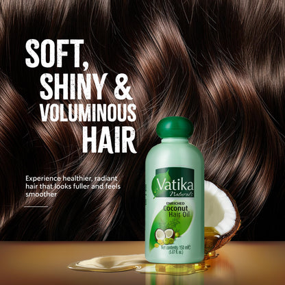 Dabur Vatika Naturals Enriched Coconut Hair Oil with Coconut, Amla & Henna to Nourish & Strengthen Hair & Scalp for Healthy, Radiant Hair for Kids, Women & Adults, Ayurvedic Hair Care Oil