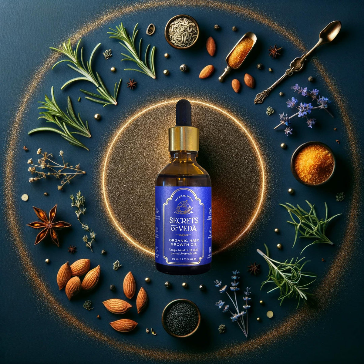 Indian Ayurveda Hair Oil– Organic Castor oil, Jojoba oil, Amla, Ashwagandha & Rosemary oil for hair growth- Repairing scalp treatment, Nourishes Split Ends & Dry Scalp