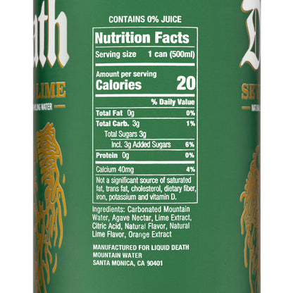 Liquid Death Flavored Sparkling Water with Agave, Severed Lime, 16.9 oz Tallboys (12-Pack)