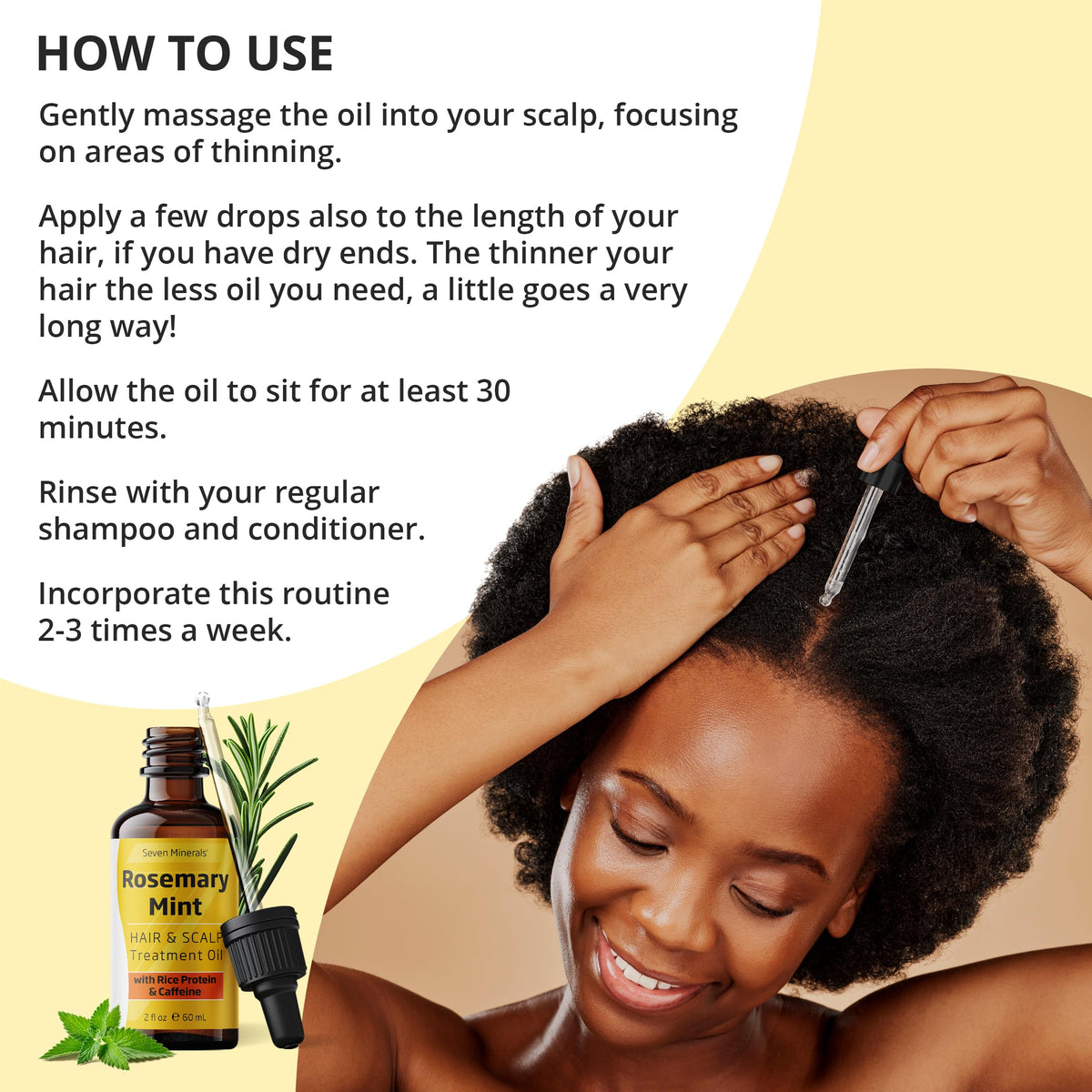 Seven Minerals, NEW Rosemary Oil for Hair Growth, Infused with Rice Protein, Caffeine, Mint and Natural Hair Strengthening Oils, Naturally Thicker, Longer, Softer Hair for Men & Women (2 fl oz)