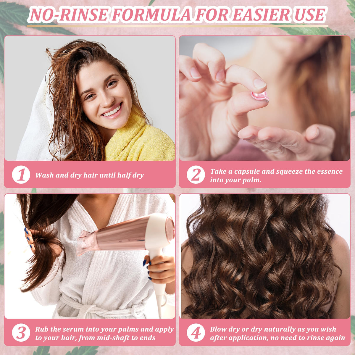 Hair Treatment Serum 40 Capsules, Hair Vitamins A C E Pro B5 - Hair Serum for Frizzy and Damaged Hair, Hair Oil with Rosa Rugosa Flower, Jojoba & Macadamia Seed - Leave in Conditioner for Women & Men