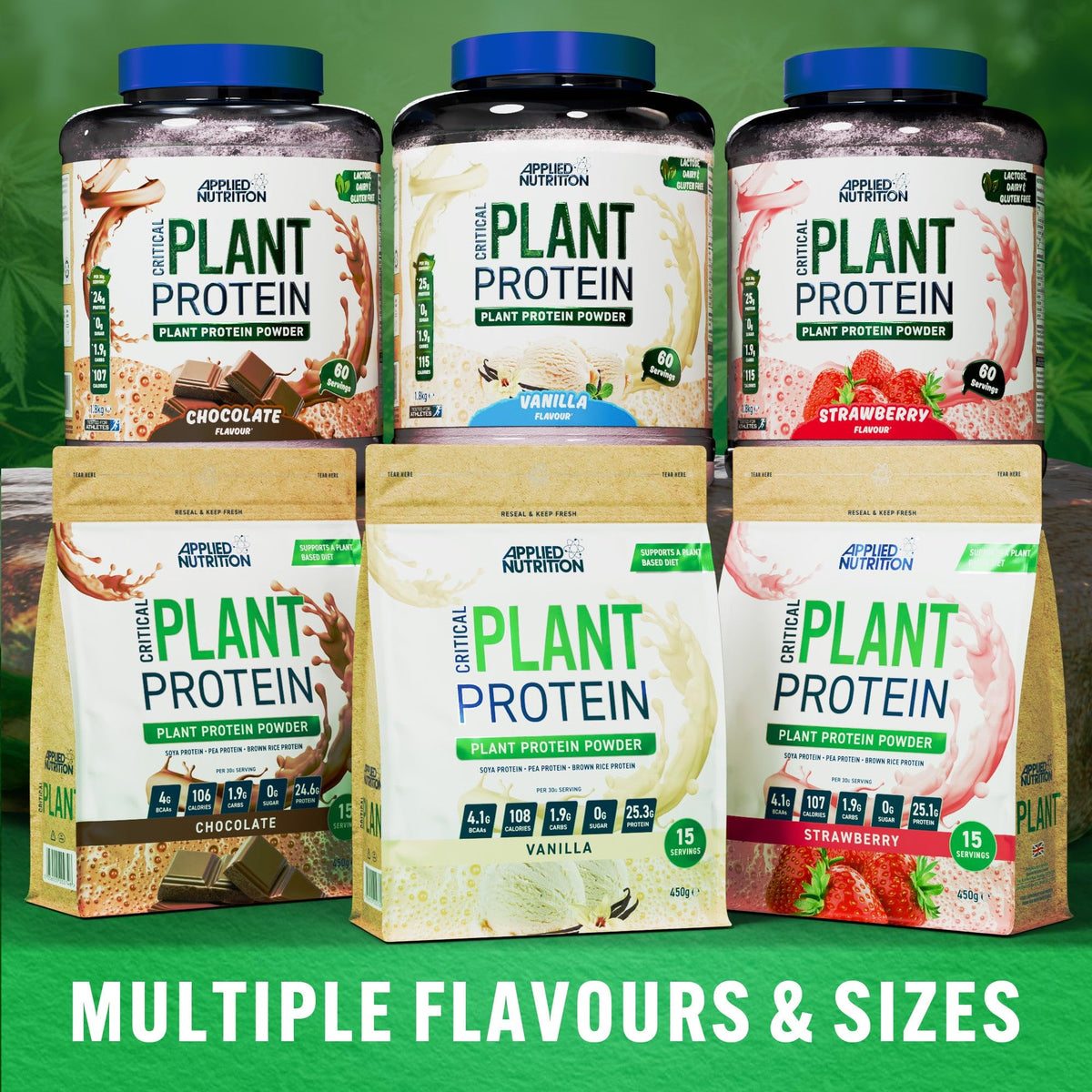 Applied Nutrition Plant Protein Powder - Critical Plant Vegan Protein Shake with SOYA, Pea, Brown Rice Proteins