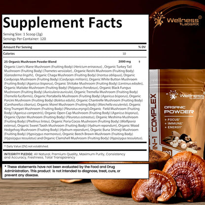 WELLNESS LABSRX Mushroom Powder 2000mg - Mushroom Coffee Blend 5500mg - Bundle
