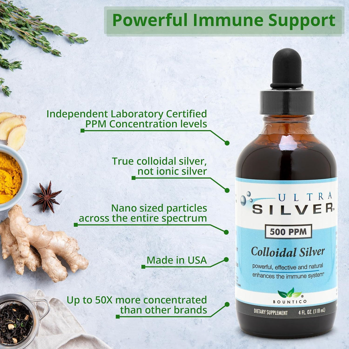Ultra Silver Colloidal Silver - 500 PPM - 4 Ounce - Fine Mist Spray