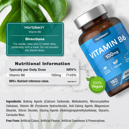 Vitamin B6 100mg - 180 High Strength Tablets - Regulation of Hormonal Activity & Fatigue