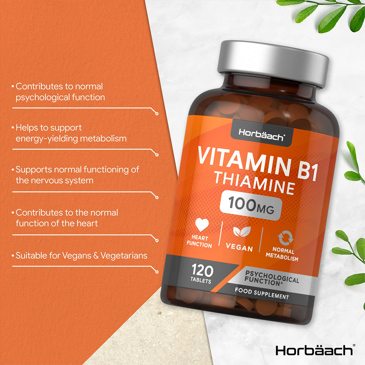Vitamin B1 Thiamine High Strength 100mg - 120 Vegan Tablets - No Artificial