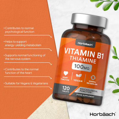 Vitamin B1 Thiamine High Strength 100mg - 120 Vegan Tablets - No Artificial
