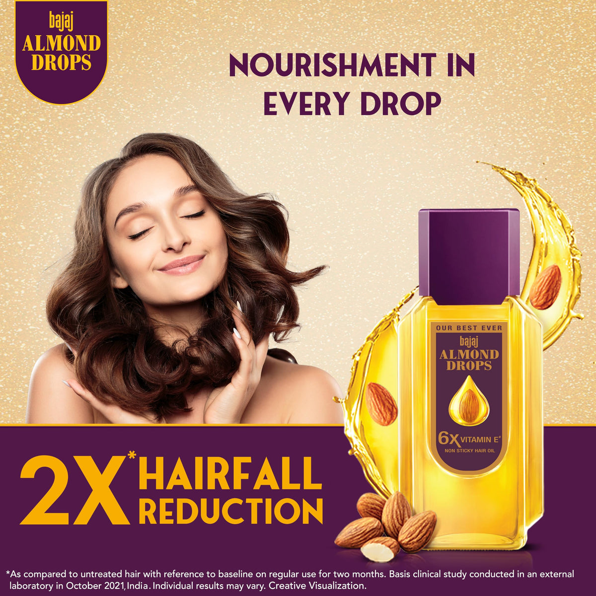 Bajaj Almond Drops Hair Oil, Almond Oil Enriched with 6X Vitamin E, Light and Non-Sticky, Hair Fall Control - 6.76 fl.oz (200ml)